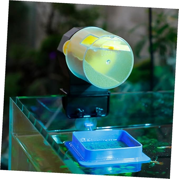 VILLCASE Automatic Fish Feeder for Aquarium and Goldfish Tank Adjustable Timer Fish Tank Feeder Feeding Device Yellow Plastic for Vacation Use