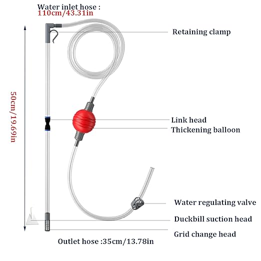 7.2ft Manual Adjustable Fish Tank Cleaner Air Bag Valve Hot Tub Vacuum Gravel Sand Cleaning Aquarium Vacuum with Flexible Hose & Wand for Pool Grass Debris