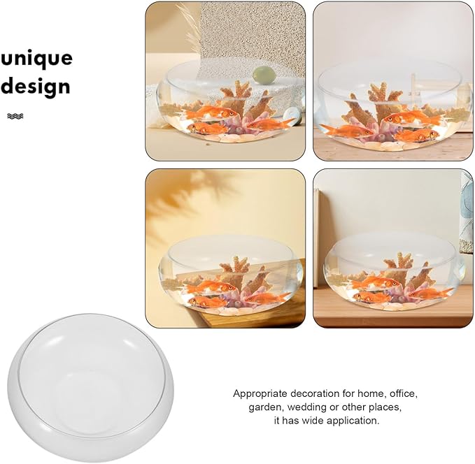 Large Glass Fish Bowl 9.84 Inch Transparent Desktop Aquarium for Goldfish, Hydroponic Plant Pot, Shallow Fish Tank for Home Decor