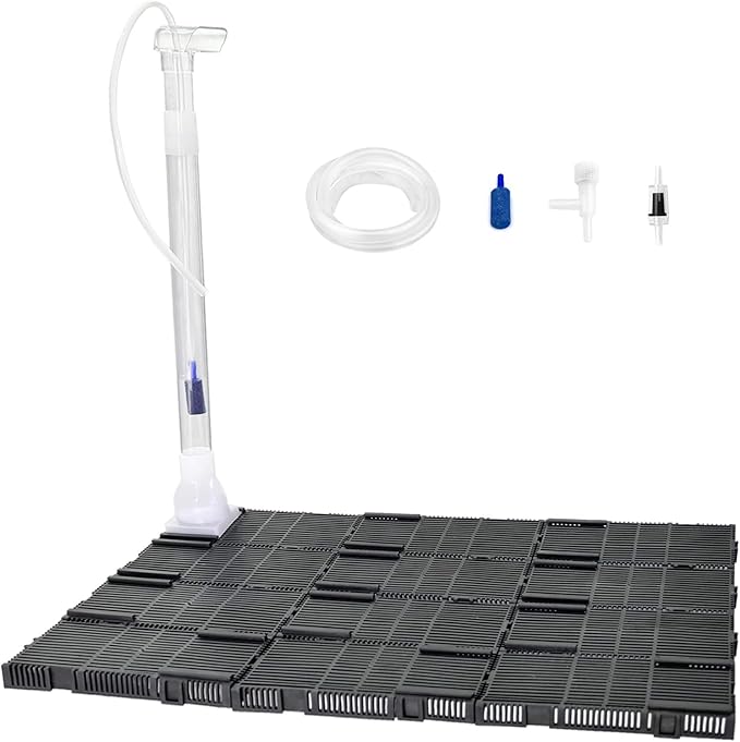Undergravel Filter System for 10 Gallon Fish Tank, Air-Driven Biofiltration Aquarium Filter Kit with 12 Modular Plates & Adjustable Lift Tube, Cut-to-Fit Under Gravel System for Clear Water