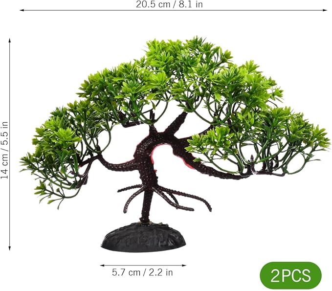 POPETPOP 2 Pcs Fish Tank Bonsai Ornament - Aquarium Landscaping Aquatic Plants, Plastic Bonsai Fish Tank Pine Tree for Aquarium Decor