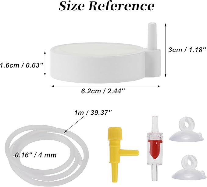 Fish Tank Bubblers Air Stone, Nano Air Disk Stone, Oxygen Diffuser for Air Pump, Air Stone Aquarium Kit, 1.97 Inch, 1 Set