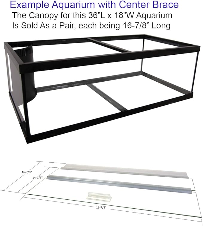 Glass Canopy Two PIECE Set for 30 BR, 40 BR, 50, 65, 84 Gallon Tanks 36"x18" for Aquariums with A Center Brace, AM33618