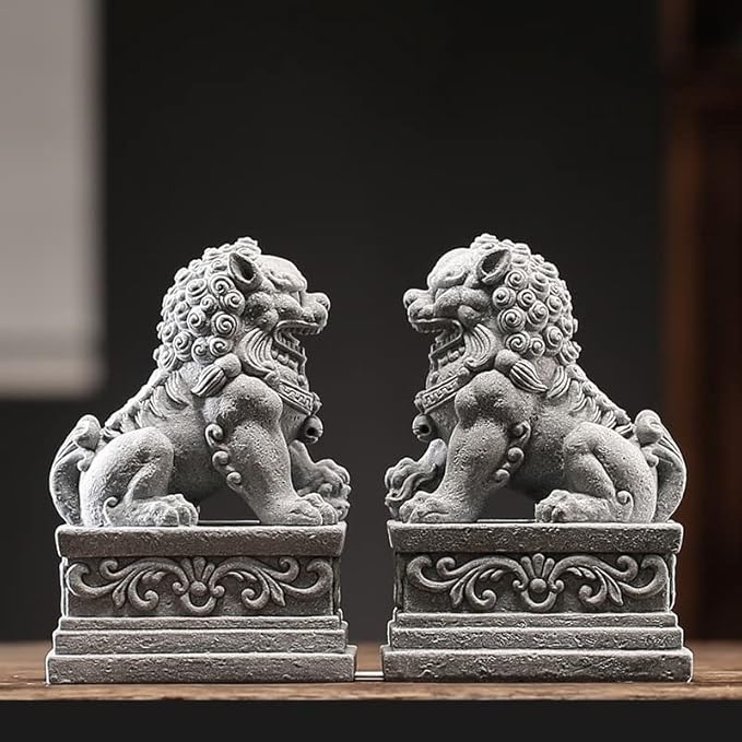 livelyfish Large Asian Fu Foo Dogs Statues A Pair of Two Guardian Lion Sandstone Figurine Pets Fish Tank Aquarium Landscape Ornaments Accessories Feng Shui Decorations, XL