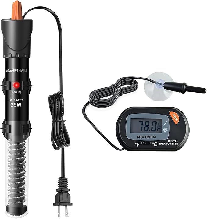 HiTauing Aquarium Heater 25W/50W/100W/200W/300W, Adjustable Knob Fish Tank Heater with Digital Thermometer, Submersible Betta/Turtle Tank Heater for Freshwater and Saltwater Tanks