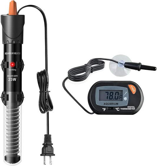 HiTauing Aquarium Heater 25W/50W/100W/200W/300W, Adjustable Knob Fish Tank Heater with Digital Thermometer, Submersible Betta/Turtle Tank Heater for Freshwater and Saltwater Tanks