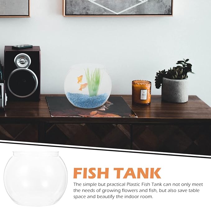 Ipetboom Glass Vase Desk Fish Tank, 1 Pc Round Fish Bowl Clear Small Fish Tank Desktop Fish Bowl Transparent Small Aquarium