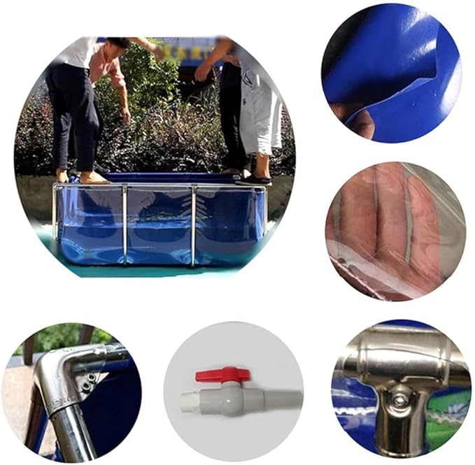 Flexible PVC Canvas Liners with Steel Frame, Backyard PVC Canvas Pond Liners, Indoor Aquarium for Koi/Goldfish, with Clear Viewing Panel(100x70x61cm)