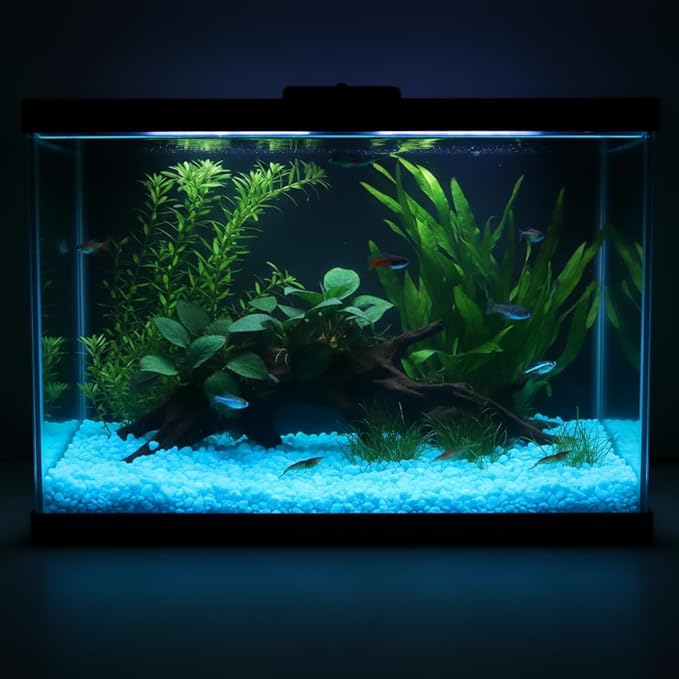 Shiny Stone Glow in The Dark Aquarium Neon Gravel Sand, Decorative Rocks for Fish Tank and Fairy Garden, Home Dec,305g/0.67lbs (5-8mm, Sky Blue)
