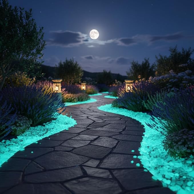 Shiny Stone Glow in The Dark Aquarium Neon Gravel Sand, Decorative Rocks for Fish Tank and Fairy Garden, Home Dec,305g/0.67lbs (5-8mm, Blue Green)