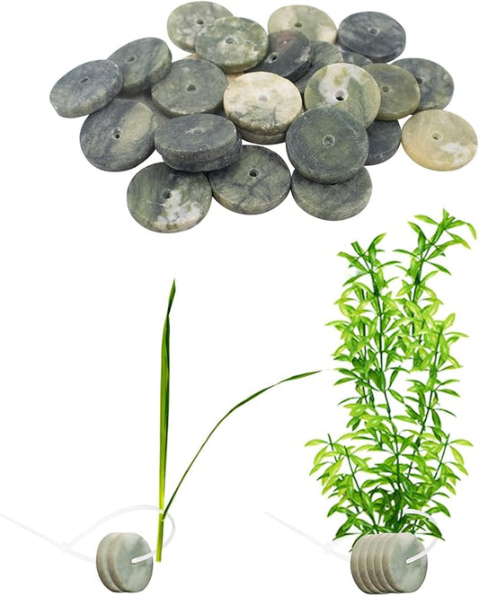 SnowTing 30 PCS Aquarium Plant Weights with Cable Ties, Aquarium Plant Anchors for Fixing Aquatic Live Plants, Anti-Floating Stone Flakes Weighted Blocks, Green