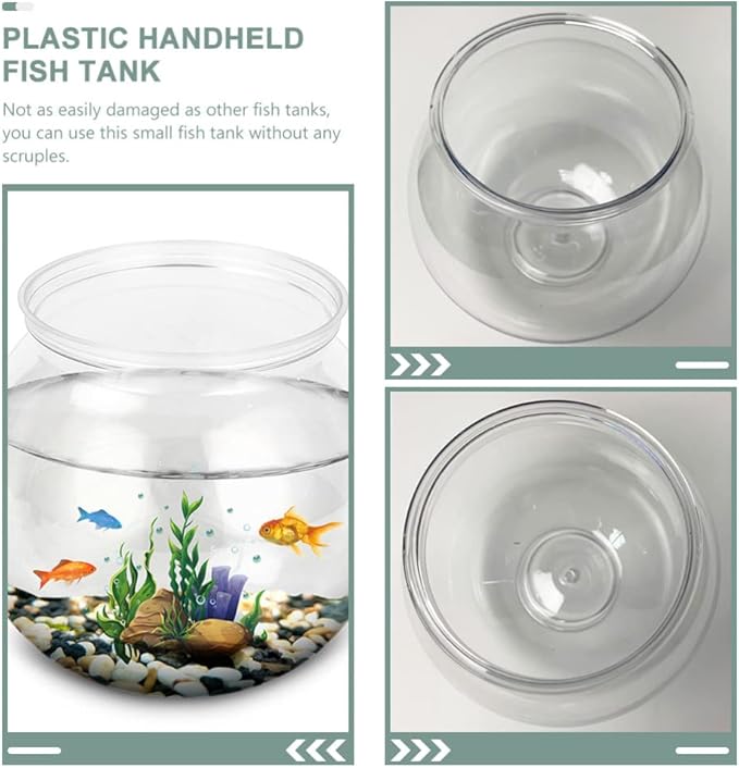 POPETPOP Plastic Fish Bowl - Small Fish Tank Desktop Round Fish Bowl Transparent Aquarium Vase Hydroponic Plant Terrarium for Home Office Decor