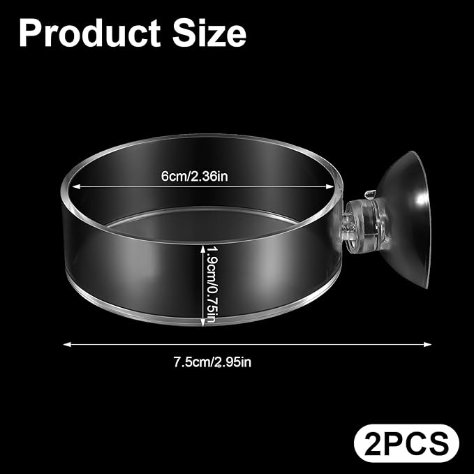 2PCS Shrimp Feeding Dish, Shrimp Feeder Dish with Suction Cups, Clear Fish Tank Feeder Bowl, Acrylic Fish Tank Feeding Bowl for Freshwater and Saltwater Tanks (60mm)