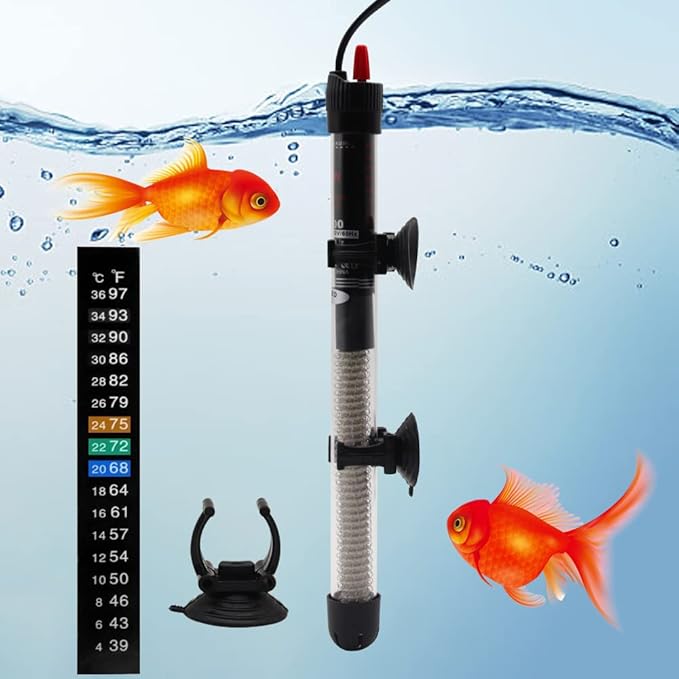 Aquarium Heater 25W 50W 100W 200W 300W Auto Submersible Heater Thermostat Fish Tank Heater with Suction Cups Thermometer Sticker Submersible Heater (100W)