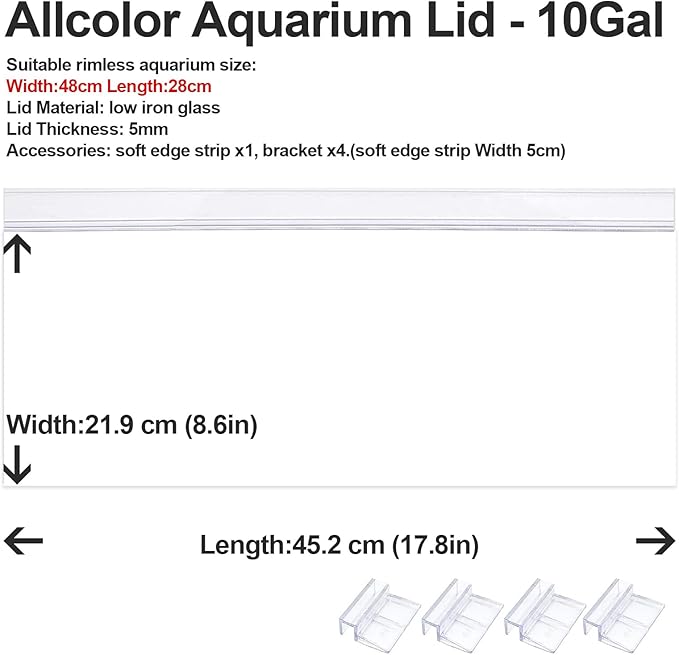 Allcolor Low Iron Glass Canopies for Rimless Aquariums (Aquarium Length: 18.8in/48cm)