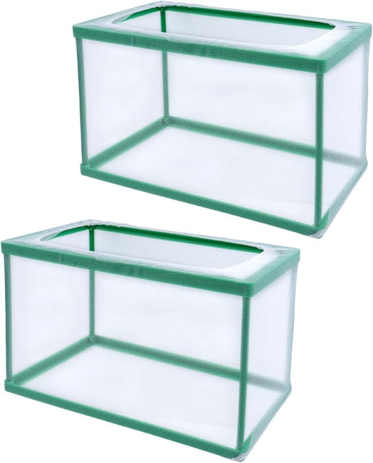 MY MIRONEY 2PCS 10.43" x 5.91" x 5.91" Fish Tank Breeder Green Nylon Fish Incubator Mesh Box Aquarium Fish Fry Hatchery Breeder with Suction Cups