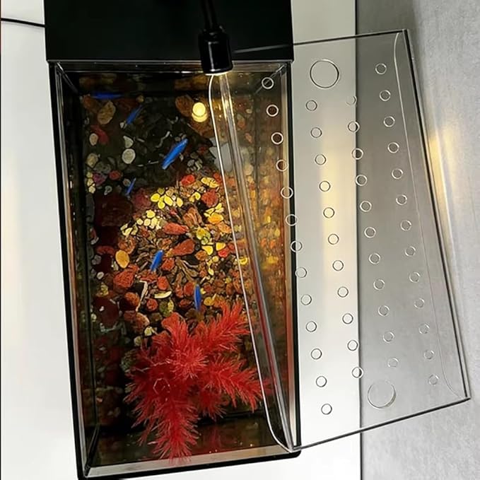 Rygcrud Acrylic Canopy for Fish Tank, Square Aquarium Hood with Feeding Port, Anti-Jumping Panel Cover to Avoiding Cat(31x16.5cm)