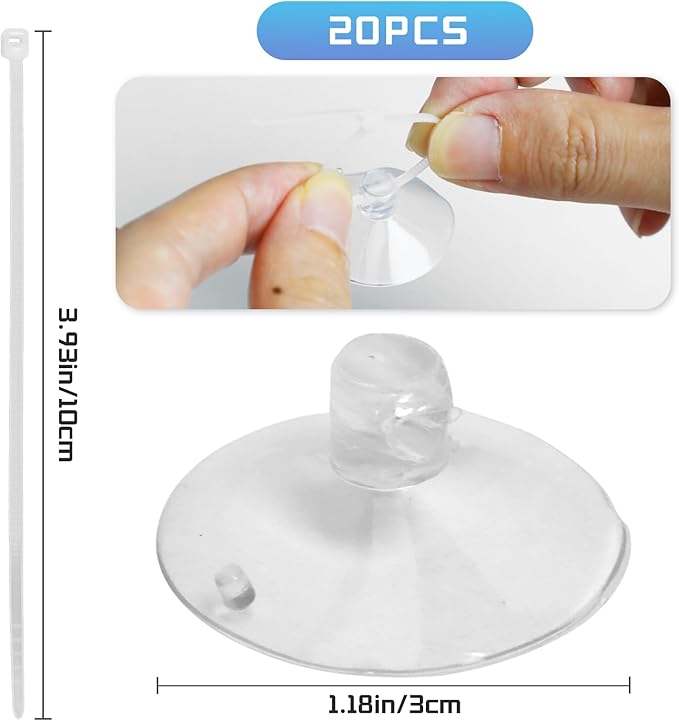 20 Pcs Aquarium Suction Cups,Aquarium Plant Holder,Small Suction Cup Clip for Glass,Fish Tank Suction Cups with 40 Pcs Adjustable Cable Ties
