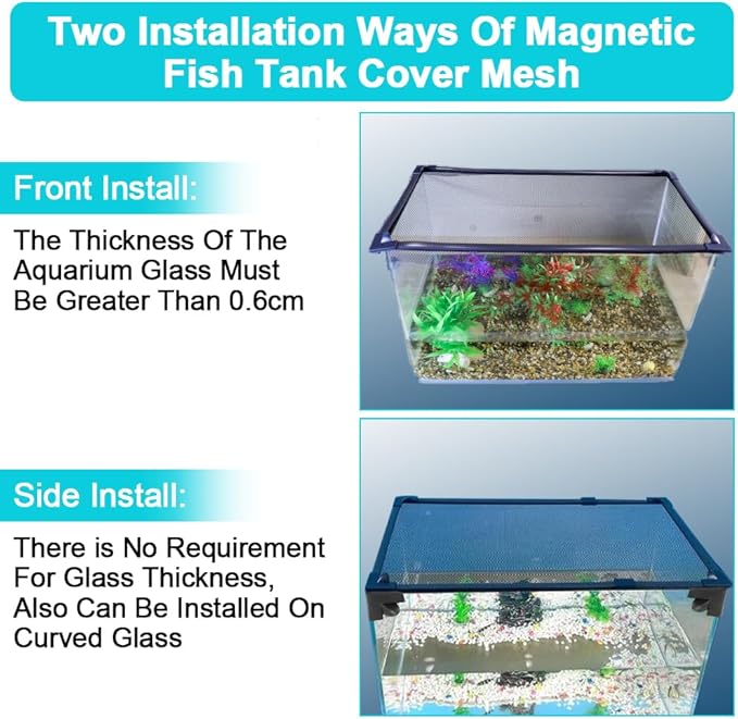 Magnetic Aquarium Cover Lid, DIY Fish Tank lid Anti-Jumping net Cover mesh Terrarium lid Aquarium Hood，Adjustable Size Fit Tank Size Max 35''X19''