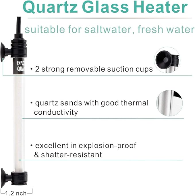 hygger 100W Mini Inline Quartz Glass Aquarium Heater with External Controller, Adjustable Submersible Betta Fish Tank Thermostat for 10-30 Gallon