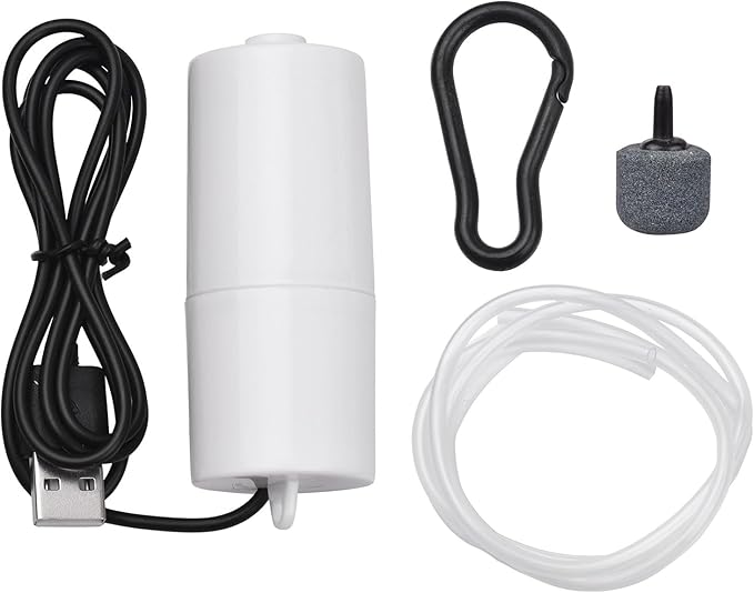 USB Aquarium Air Pump Silent Mini Oxygen Pump for Fish Tanks with Airline Tubing and Air Stone Home Fish Tank Accessories Plastic 8.5x3x3cm