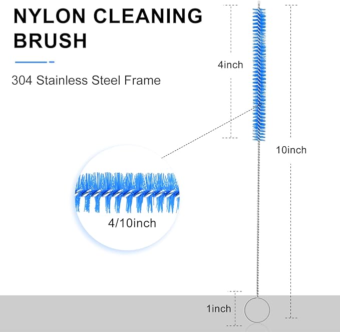 Flexible Drain Brush Cleaner Kit – 5ft Long Elastic Double Head Nylon Cleaning Brush + 3pcs 10inch Straw Brushes for Aquarium Water Filter Pipe Hose Air Tube Fish Tank Tub Sinks Glass Vase