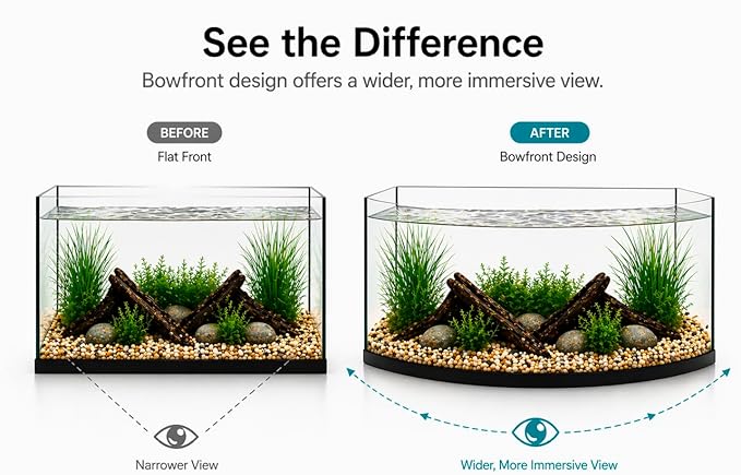 Aquatop EuroStyle Bowfront - 6.1-Gallon Nano Semi-Circle Glass Aquarium, Safe for Freshwater & Saltwater, Desktop Fish Tank, Panoramic, ES-16