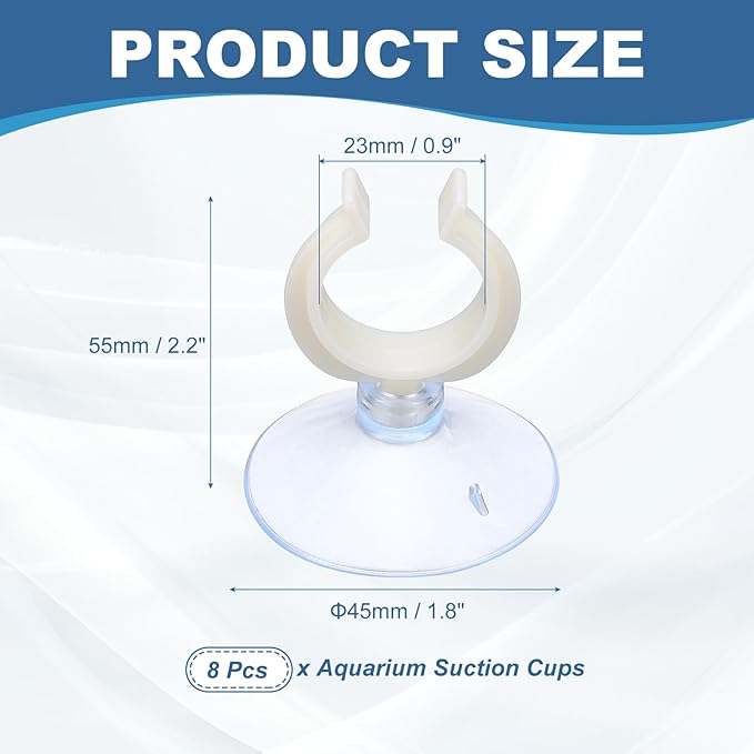 Aquarium Suction Cups, Fish Tank Suction Cups Clips Airline Tube Holders Clamps (Plastic, 8Pcs, Clear) for 0.9" Fish Tank Airline Tubing Binding Moss Shrimp Nest, 23x45MM