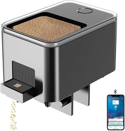 Bluetooth Fish Feeder Automatic Dispenser for Aquarium, Food Dispenser for Fish Tank with App Control, USB Powered, Suitable for Small Fish Tank Pelleted Food, Black