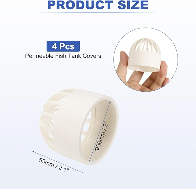 PATIKIL 2 Inch (50mm) Fish Cover Permeable Cap, 4 Pcs PVC Breathable Cap Aquarium Guard Fish Tank Intake Cover, White