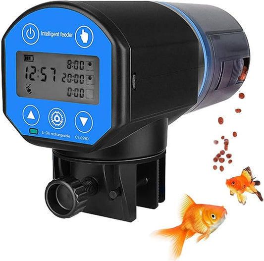 Automatic Fish Feeder,USB Rechargeable 200ML Large Capacity Aquarium Fish Tank Food Dispenser with Timer for Small Tank, Big Aquariums & Pond for Vacation and Weekend