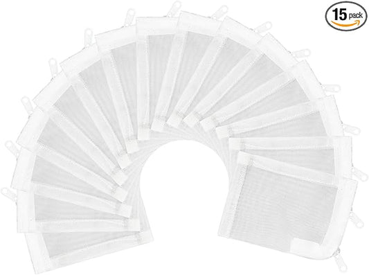 AQUANEAT Aquarium Filter Media Bags 15pcs Fish Tank Extra Fine 100 Micron Mesh Bags with Plastic Zipper for Activated Carbon (3" x 4")