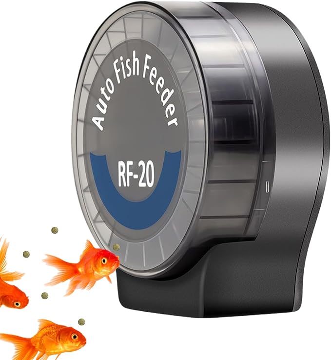 Fish Tank Feeder - 13cm, Automatic 6 Level Portion Control, Feeding Device for Aquariums, Programmable Nourishing Timer with Adjustable Settings, Aquarium Accessory, for Desktop, Office, Home