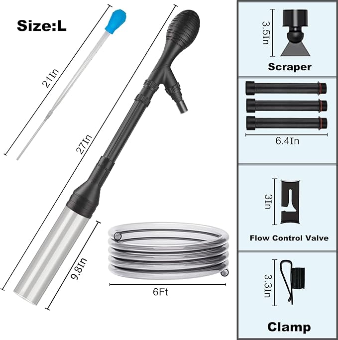 Carefree Fish Aquarium Gravel Cleaner 6Ft Hose Fish Tank Water Changer Sand Vacuum Adjustable Length ABS(for 20~100Gal Tank) 2026 New Upgrade Version