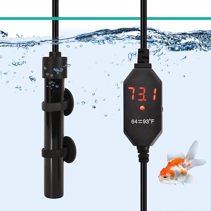 YOFOTHS Mini Aquarium Heater Alumina Ceramic, 15W Digital Display Thermostat, Compact Thumb-Size Fish Tank Heater with Temperature Control for 1-3 Gallon Betta Tanks (15W)
