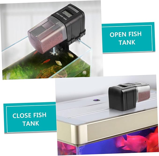 COLLBATH 1pc Automatic Adjustable Fish Feeder Electric Auto Food Dispenser for Aquariums Convenient Installation Energy Saving for Flake Powder Fish Food