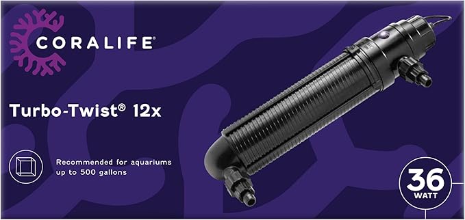 Coralife Aquarium Fish Tank Marine Salt Water Turbo-Twist UV Sterilizer 12X, For up to 500 Gallons