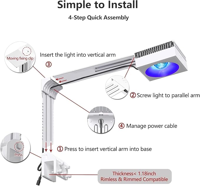 PopBloom 2026 New Launch 115W WiFi & APP Programmable LED Reef Aquarium Light, for 36" 48" 50" 72" Marine SPS LPS Corals & Saltwater Tanks (RL115 with Arm Kitx2)
