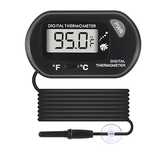Digital Aquarium Thermometer with LCD Display - Water-Resistant Sensor Probe and Suction Cup for Fish and Reptile Tanks (Fahrenheit/Celsius)