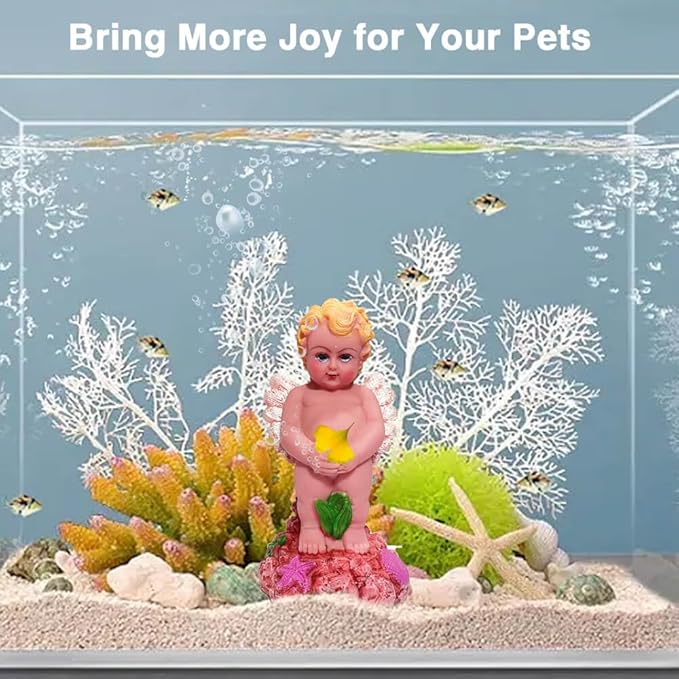 Aquarium Decoration Small Fish Tank Air Bubbler Decor Resin Angel Aquarium Air Bubbler Decoration Aquarium Statue for Fish Oxygen Ornament Aquarium Fish Tank Decor - 5.5 Inches High