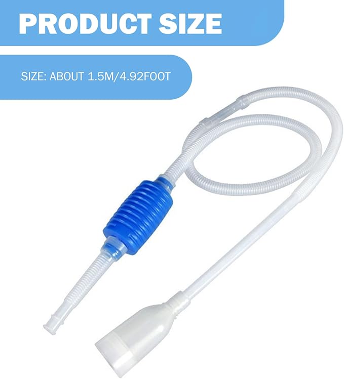 Aquarium Siphon, 5 Feet Manual Siphon Pump, Aquarium Vacuum Gravel Cleaner Ideal for Cleaning and Changing Water in Minutes, Fish Tank Accessories Vacuum Gravel Cleaner Water Transfer Pump