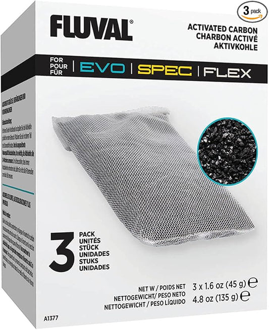 Fluval Spec/Evo/Flex Activated Carbon, Replacement Aquarium Filter Media, 3-Pack, A1377,Black