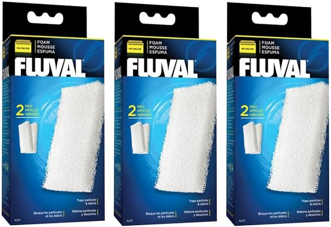 (3 Pack) Fluval Filter Foam Blocks, 104/105, 2 Blocks each