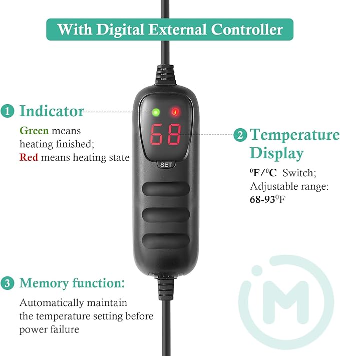 HITOP Aquarium PTC Heater with Controller: 200W 300W 400W Digital Heater for Fish Tank and Turtle Tank 40-100Gallon, with Protective Cover