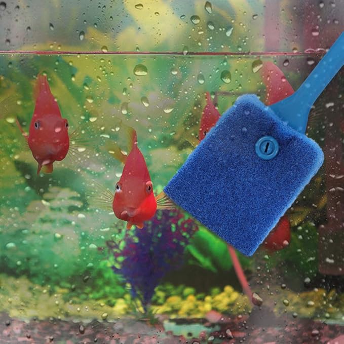 POPETPOP 2 Pcs Fish Tank Sponge Cleaner - Double Sided Sponge Cleaning Brush Cleaner Scrubber Fish Tank Scrubber for Glass Aquariums and Home Kitchen (Blue 40cm+Green 23cm)