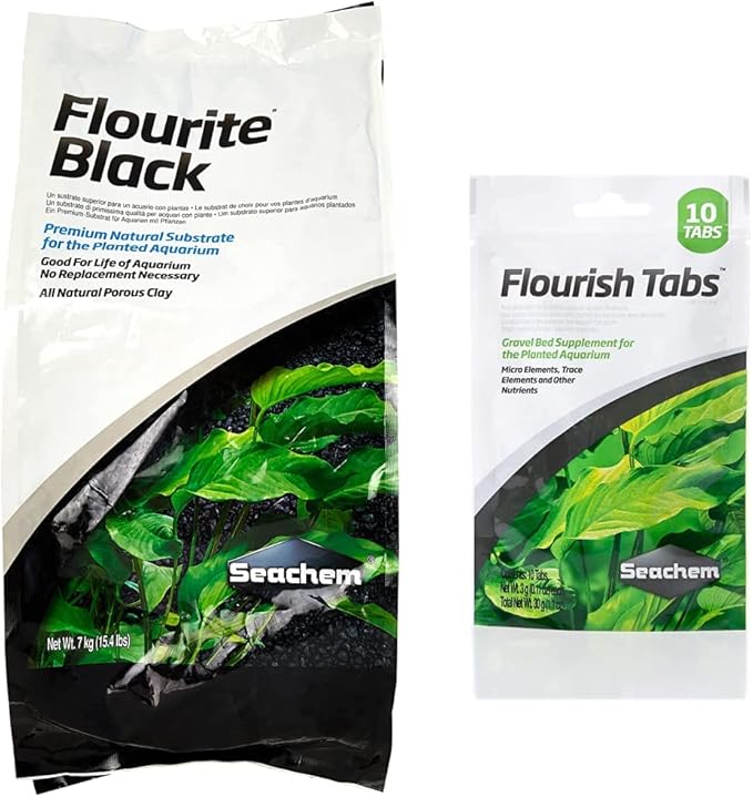 Seachem Flourite Black Clay Gravel Flourish Tabs Growth Supplement | Planted Aquarium Substrate and Plant Root Fertilizer