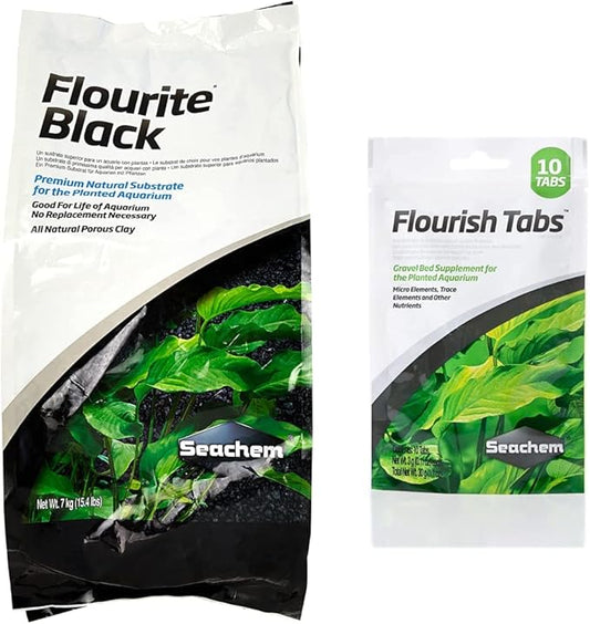 Seachem Flourite Black Clay Gravel Flourish Tabs Growth Supplement | Planted Aquarium Substrate and Plant Root Fertilizer