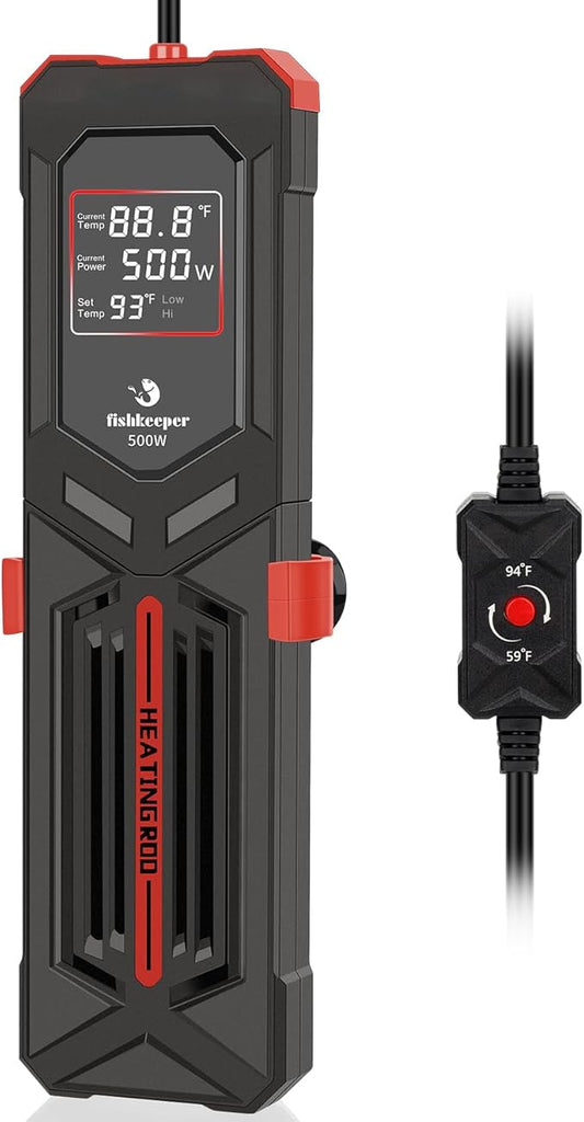 fishkeeper Aquarium Heater, 500W Submersible Fish Tank Heater, with LED Screen & Multi-Protection, Intelligent Frequency Conversion Temperature Control for 53-87 Gal Freshwater Tank