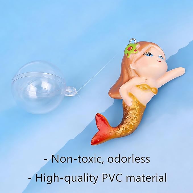 Floating Mermaid Aquarium Ornament, Handcrafted Cute Mermaid Statue with Floating Ball, Colorful PVC Resin Fish Tank Decor for Home Aquariums & Desktop Water Features (Gold)