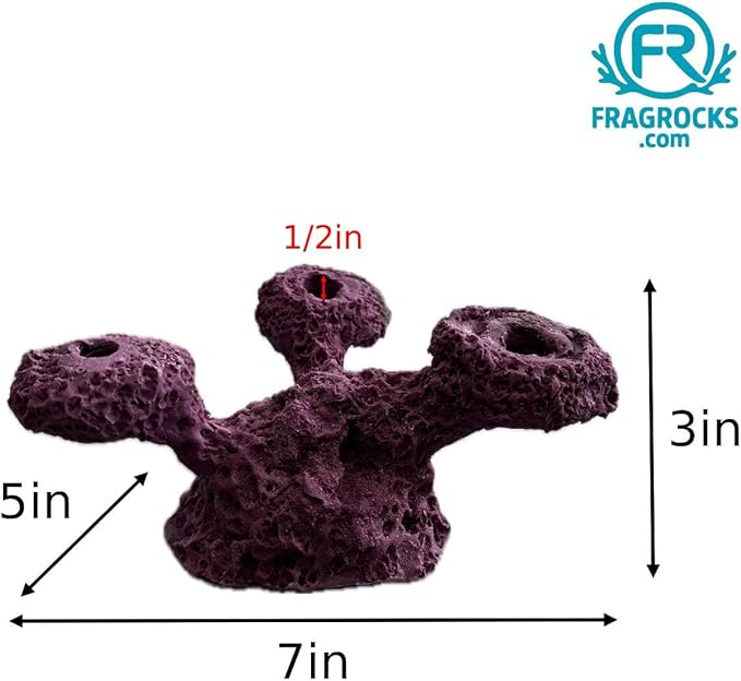 4 Hole Tripod Frag Rack/Rock for Coral Plug Ons and Reef Tank Aquariums (Coralline Purple)